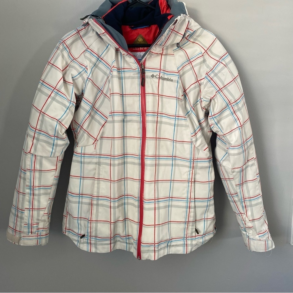 Columbia White Plaid Ski Jacket
